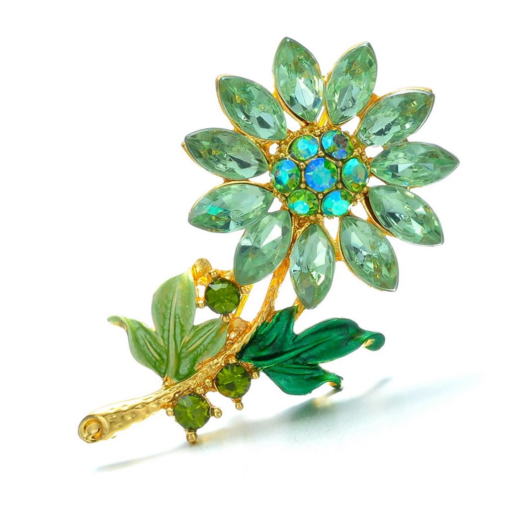 Rinhoo Elegant Daisy Flower Brooches For Women Fashion Sunflower Leaves Enamel Pins Floral Bouquet Badge Wedding Party Jewelry