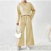 Autumn Women's Pure Color Wide Leg Pants Set Long Sleeved Round Neck Pullover Drawstring Pants Female Suit
