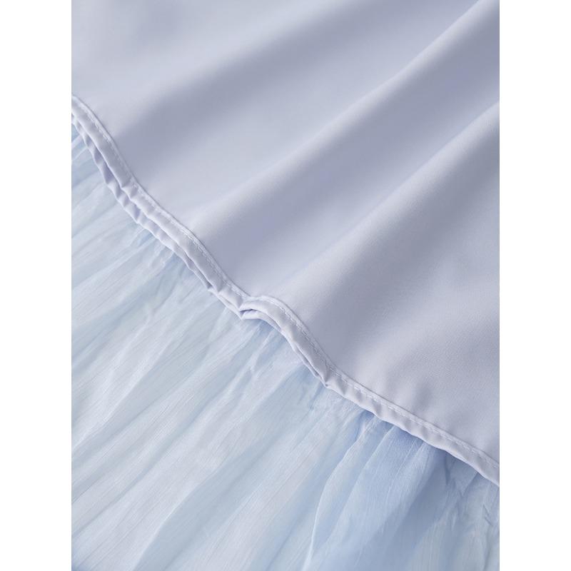 Dimanaf 2025 Летние женские новые юбки однотонные эластичные талии плиссированные сетчатые элегантные юбки желтые