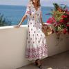 European and American bohemian short-sleeved dress women's summer new fashion V-neck elegant beach skirt