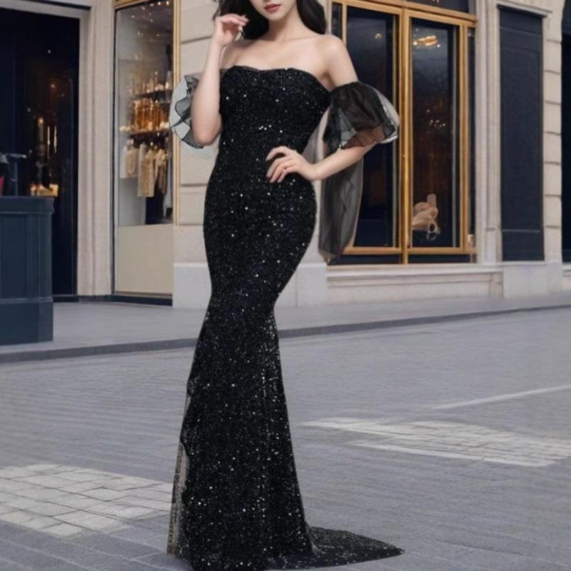 Spring Women's Sexy Sparkly Silk Short-sleeved Party Dress