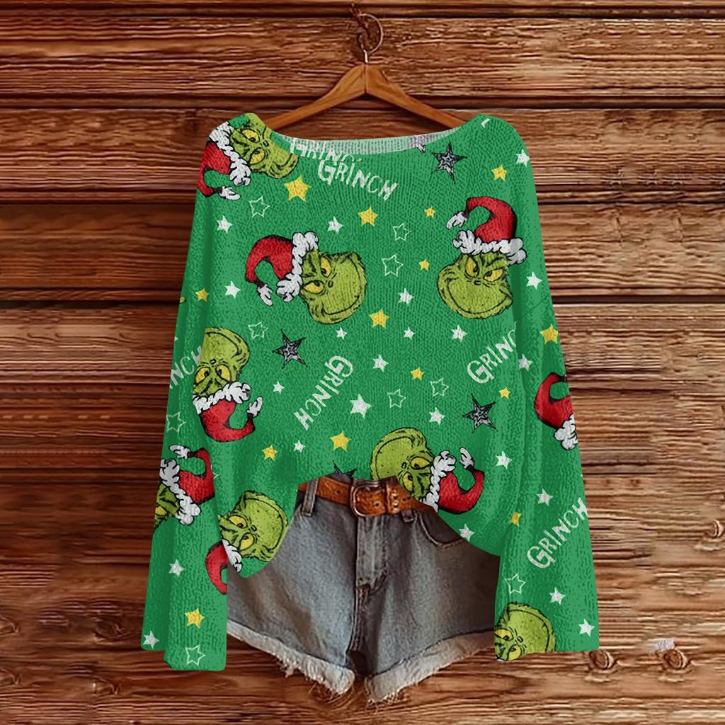 Womens Fall Sweaters Long Sleeve Print Tops Pullover Sweaters Loose Dressy Casual Basic Clothes