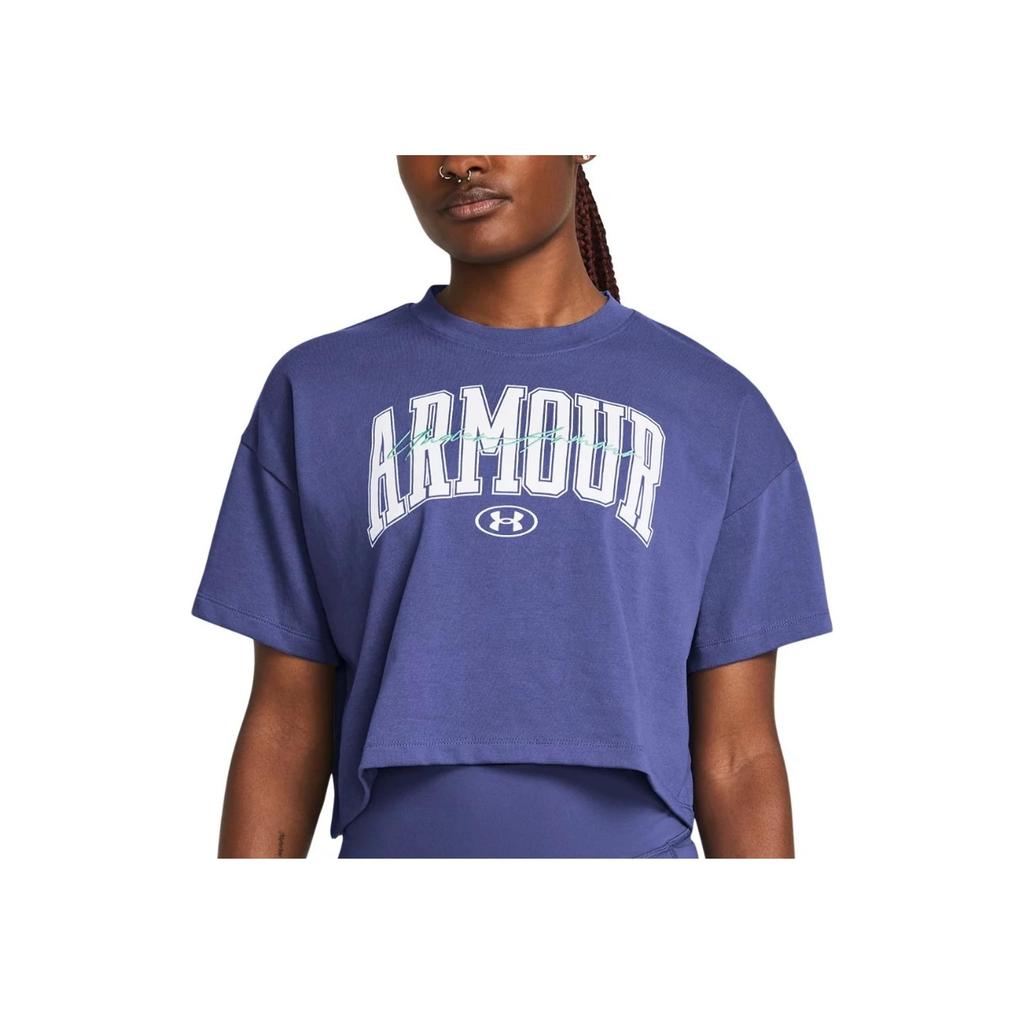 Under Armour Футболка с круглым вырезом и буквенным принтом, с заниженной линией плеч, коротким рукавом, женская футболка, звездно-фиолетовая 1383050-561