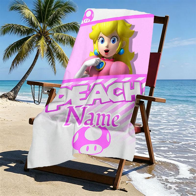Custom Name Personalized Princess Peach Toadstool Print Beach Towel, for Trip Camping Beach Party Home Decor, Birthday Gift for Family & Friends