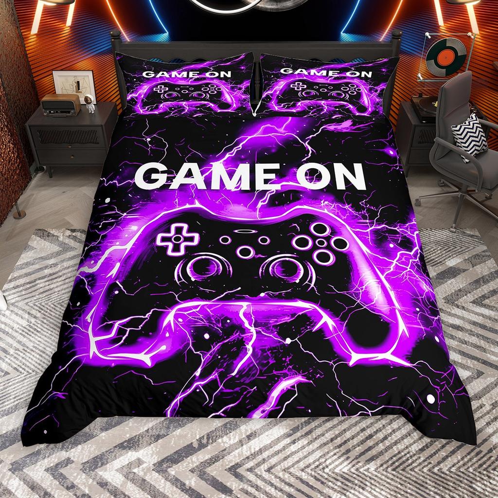 Комплект пододеяльника Homewish Neon Gamepad для мальчиков, Градиентная молния, Комплект постельного белья для видеоигр