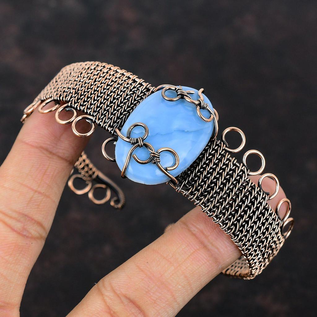Браслет-манжета Owyhee Blue Opal, браслет из медной проволоки, ювелирные изделия с драгоценными камнями, уникальный регулируемый браслет для подарка, ювелирные изделия из меди ручной работы
