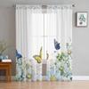 Watercolor Flower Plant Butterfly Sheer Curtains For Living Room Kitchen Window Curtains Bedroom Tulle Voile Curtains