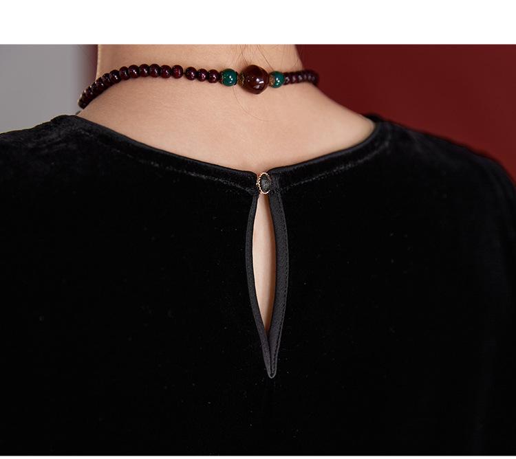 Топ кэжуал с длинным рукавом из жаккардового бархата из шелка тутового шелкопряда класса 6А с принтом тушью - Роскошь для осени/зимы