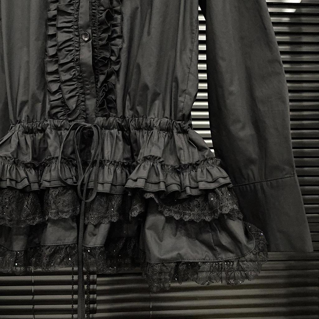 Spring 2025 Women's Lace-Trim Hem Shirt - Heavy Industry Design, Girlish Style