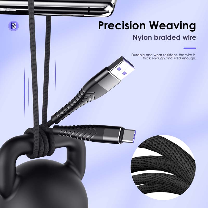 100W 7A Super Fast Charging USB Type C Cable Quick Charge 3.0Data Cord Nylon Braid for Samsung Galaxy Huawei Xiaomi Charger Wire