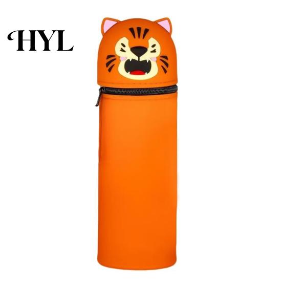 Rotating Pen Holder Pencil Case Desktop Stand Up Cartoon Animal Design School Pouch Silicone Storage Bag for Home Office Supplies Retractable