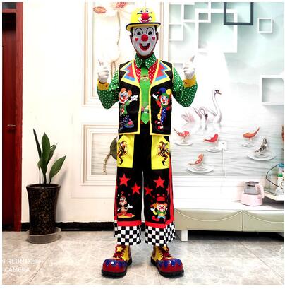 Clown Costume Men Performance Suit New Stage Include Vest Shirt Hat Pants
