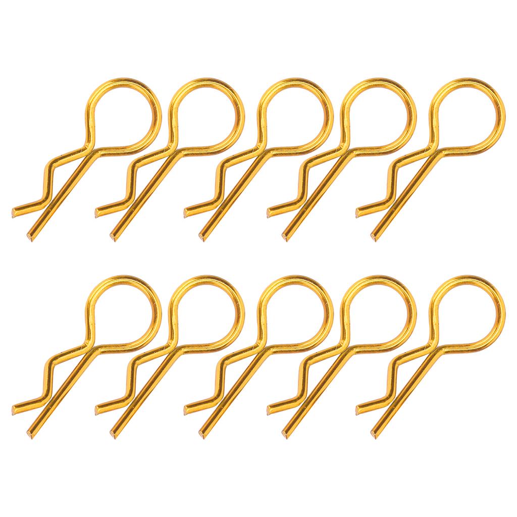 10Pcs RC Car Shell Clip RShape Metal Body Clips Pins for 1 5 1 6 1 8 1 10 RC Car(Gold )