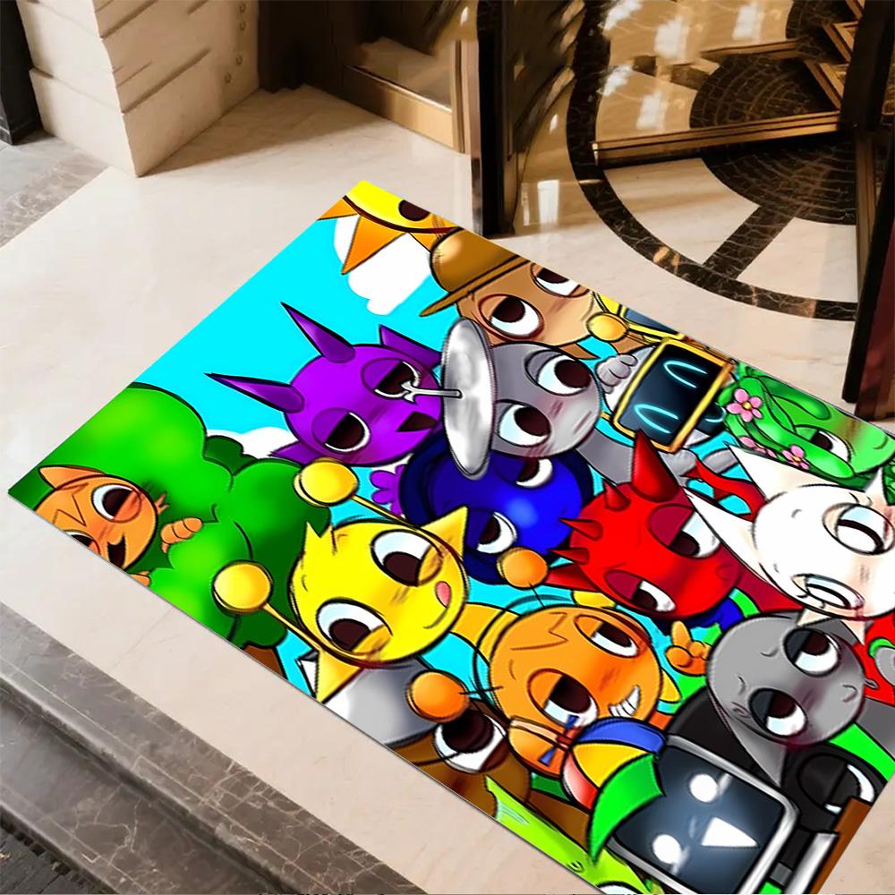 Colorful Creatures Gathering Floor Rug Office Rug Suitable for Kitchen Dining Room Decorate room Outdoor Antislip Carpet Anime Office Decor