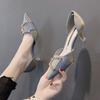 Модные туфли-лодочки с квадратной пряжкой и полым заостренным носком и юбкой-шпилькой, французские туфли на высоком каблуке для женщин, новинка лета и осени 2024 года