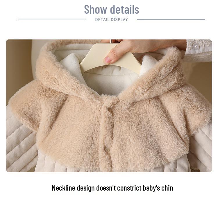 Детский зимний комбинезон-слип с капюшоном из кроличьего флиса - Толстый уличный костюм для малыша