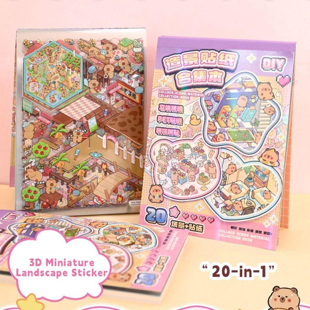 20-in-1 Miniature Landscape Sticker Collection Decompression PET 3D Landscape Sticker Cartoon DIY Toy Game Stickers Boys/Girls