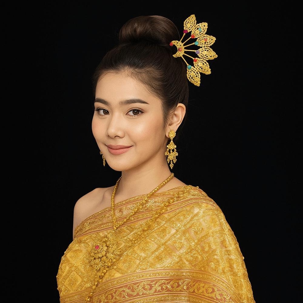 Flower Thai Hair Sticks Gold U-shaped Hair Fork Antique Ethnic Style Hair Accessories  Daily