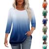 Women's Fashionable Casual Pleated Round Neck Leisure PrintingSeven Quarter Sleeve T-shirt Top