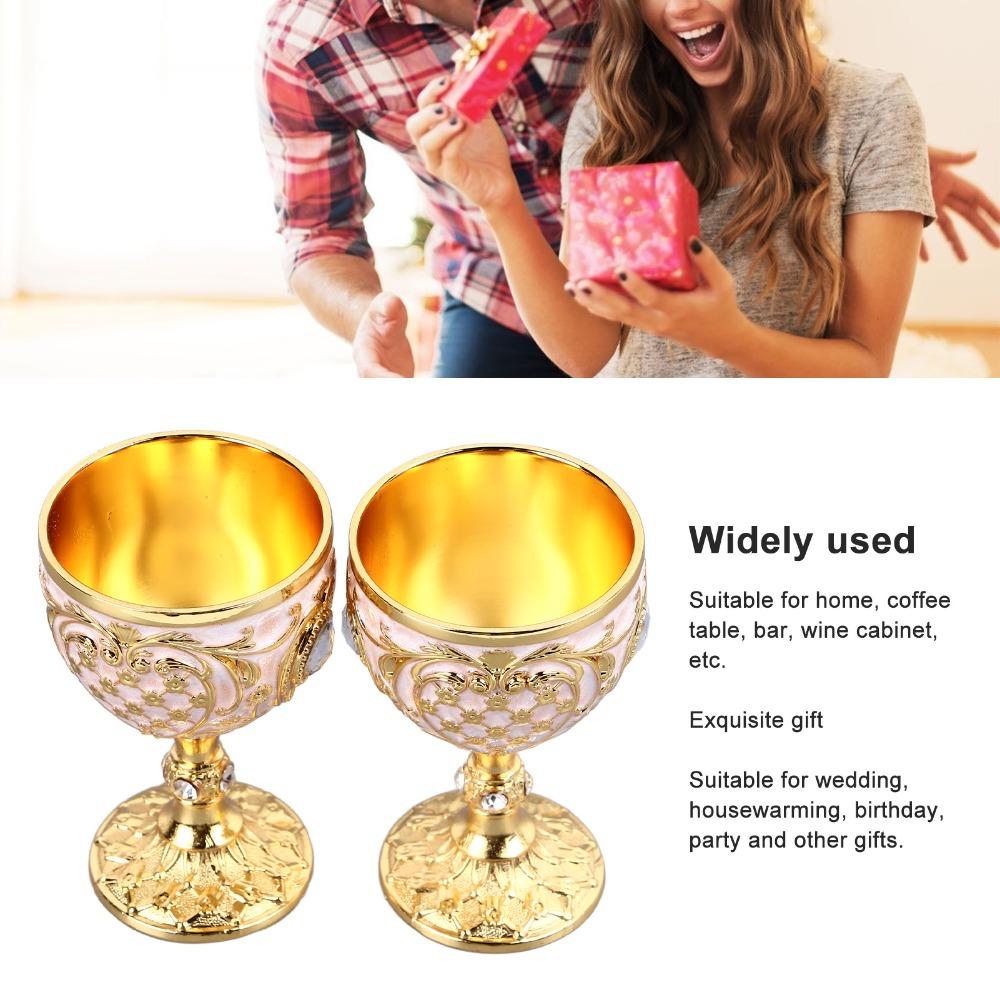 2PCS Small Zinc Alloy Goblet 30ml Capacity Embossed Wine Glass Metal Wine Cup Banquet Celebration