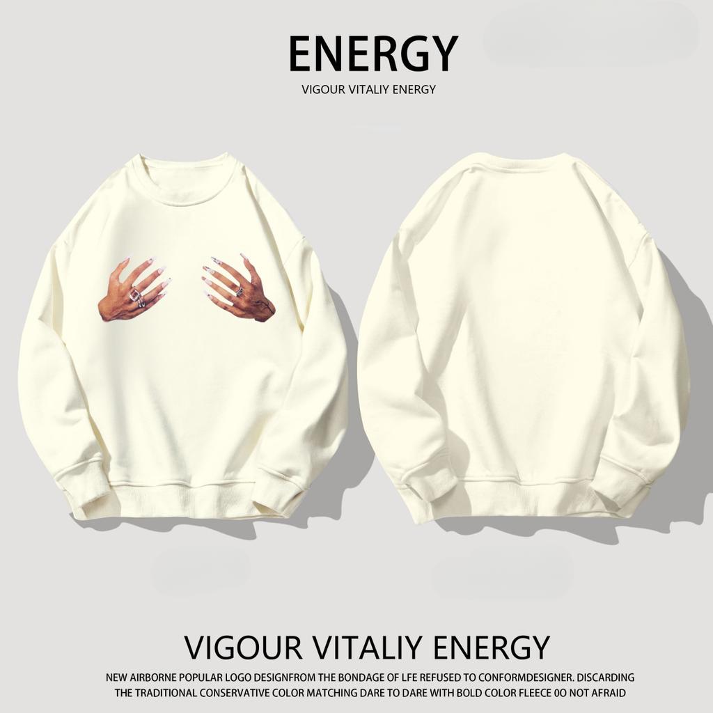 Американский уличный стиль, свободный свитер с круглым вырезом и вырезом на среднем пальце, унисекс, модная толстовка на осень/зиму