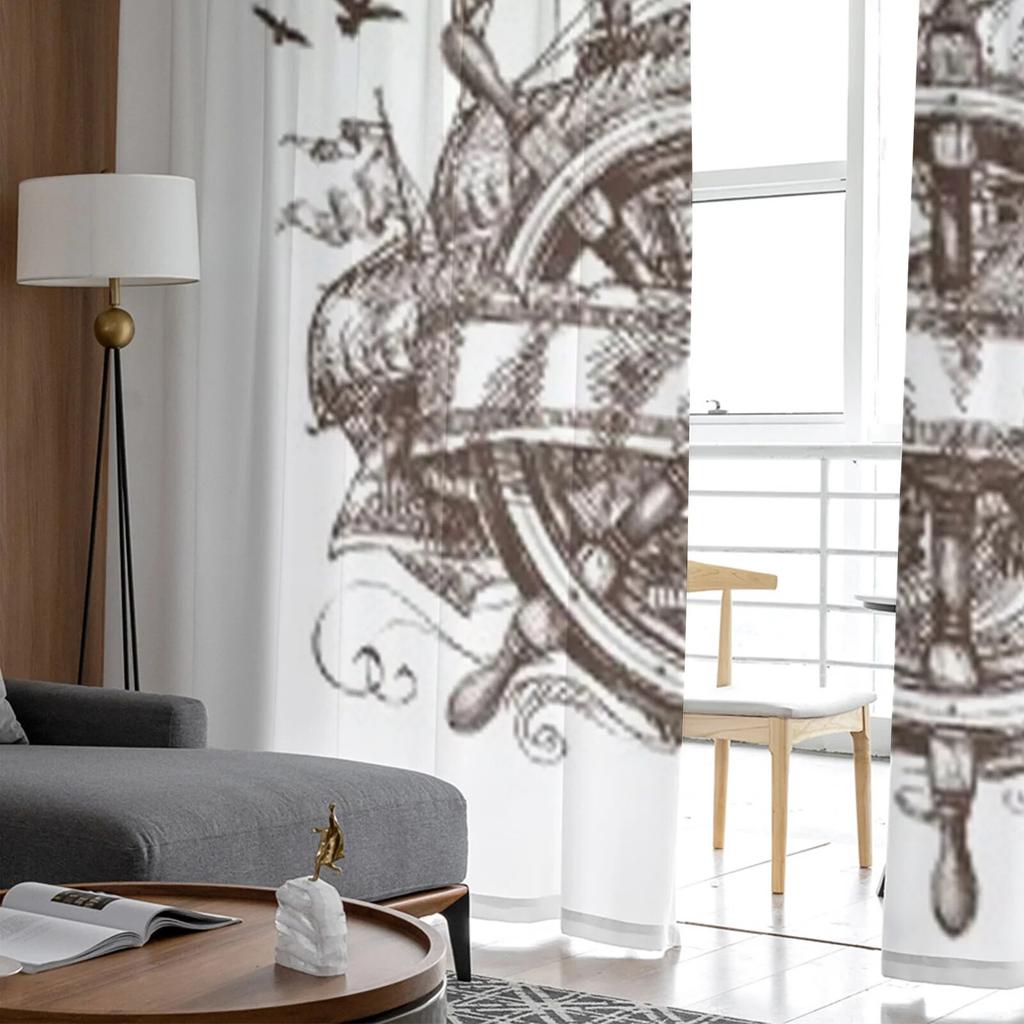 Adventure Vintage Ship Rudder Tulle Sheer Curtains for Living Room the Room Bedroom Kitchen Decoration Voile Organza Curtains