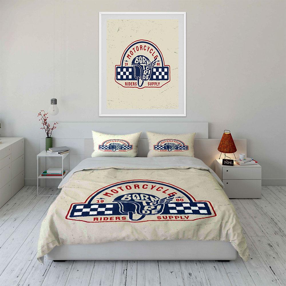 Motorcycle Born to Ride Print Bedding Duvet Cover Set Duvet Cover Pillowcases (1*Duvet Cover 2*Pillowcases, without duvet insert)