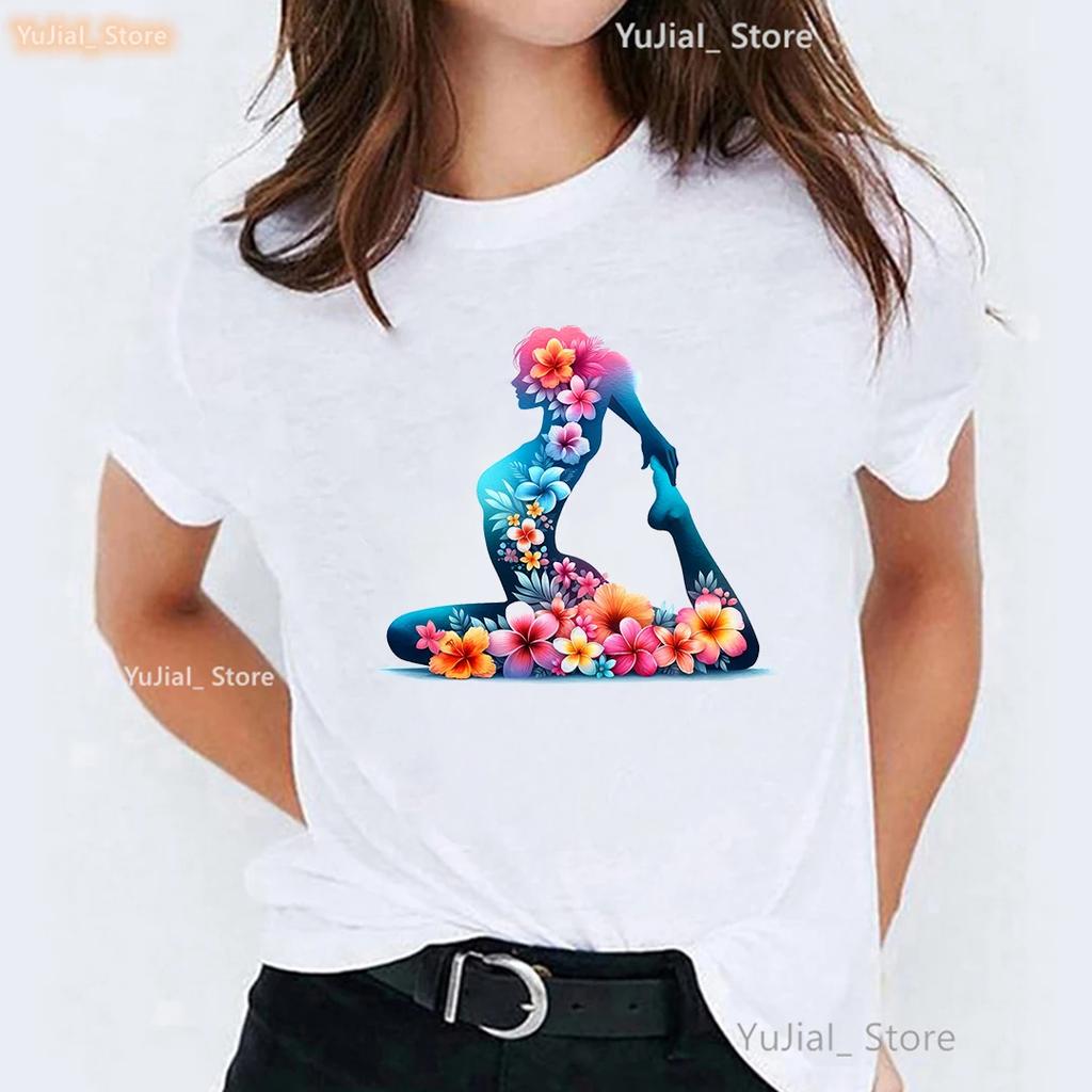 Floral Yoga Butterfly Print T Shirt Girls Meditation Tshirt Unisex Aesthetic Clothes Funny Tshirt Female Streetwear