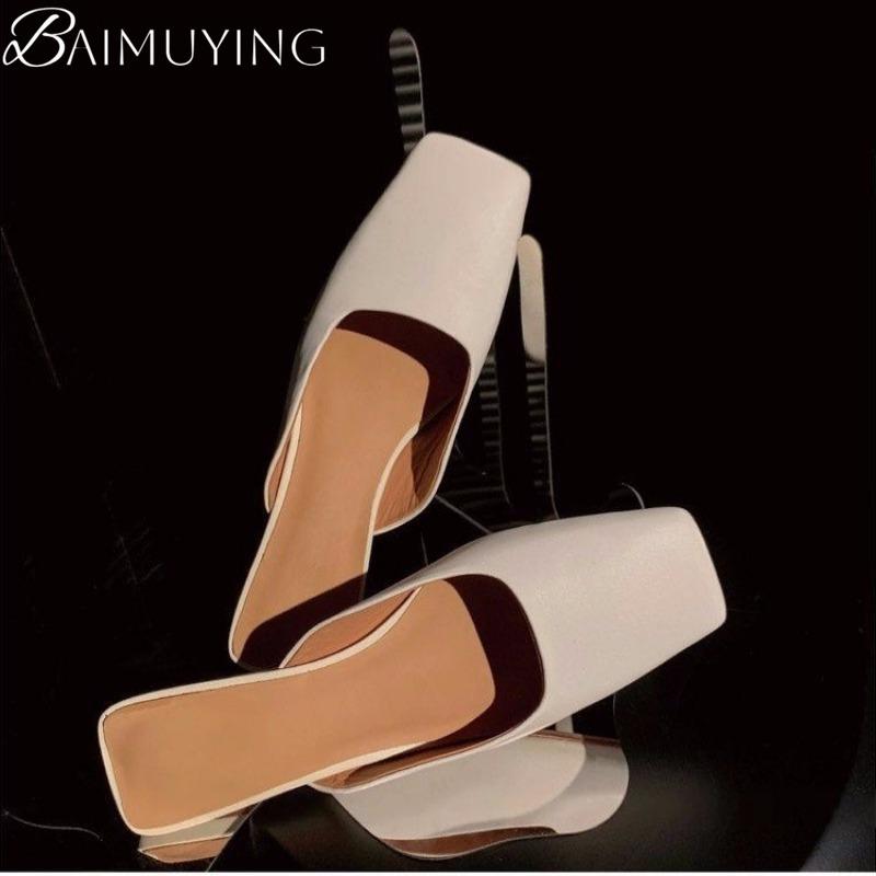 Модные шлепанцы с квадратным носком, женские сандалии, туфли-мюли на высоком каблуке, лето 2025, дизайнерские повседневные шлепки, туфли на каблуке для вечеринки, туфли-слингбэки