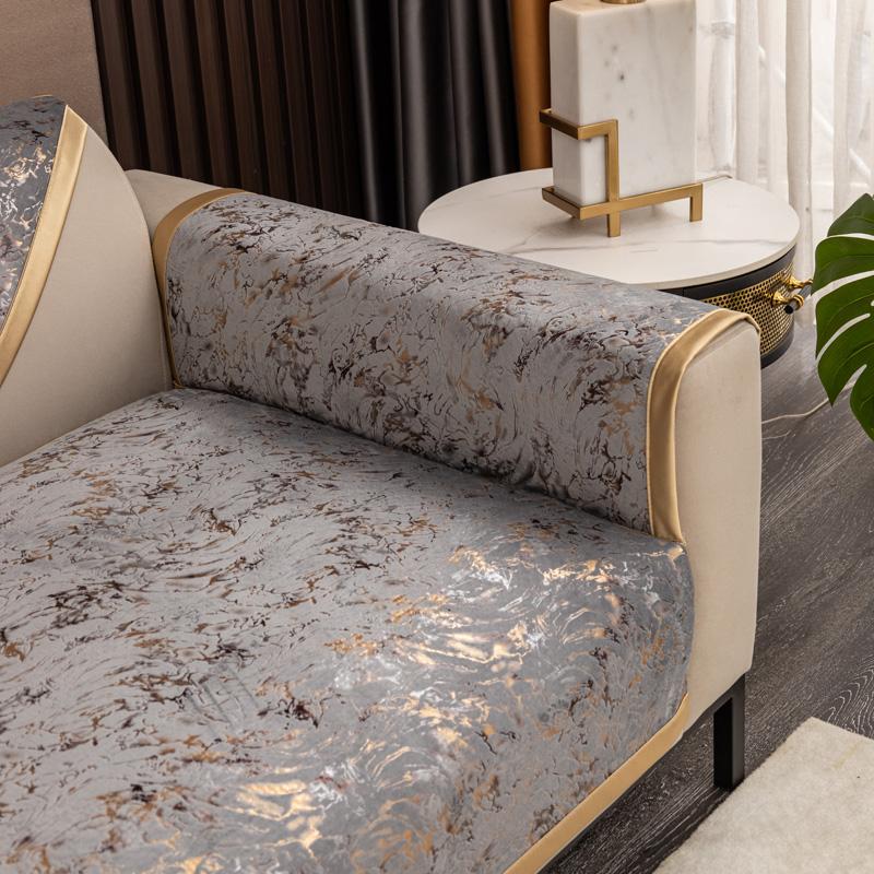 Gilded Pattern Dutch Velvet Sofa Covers Sofas Towel Anti-slip Couch Protector Slipcover Sofa Blanket for Living Room Yellow Edge