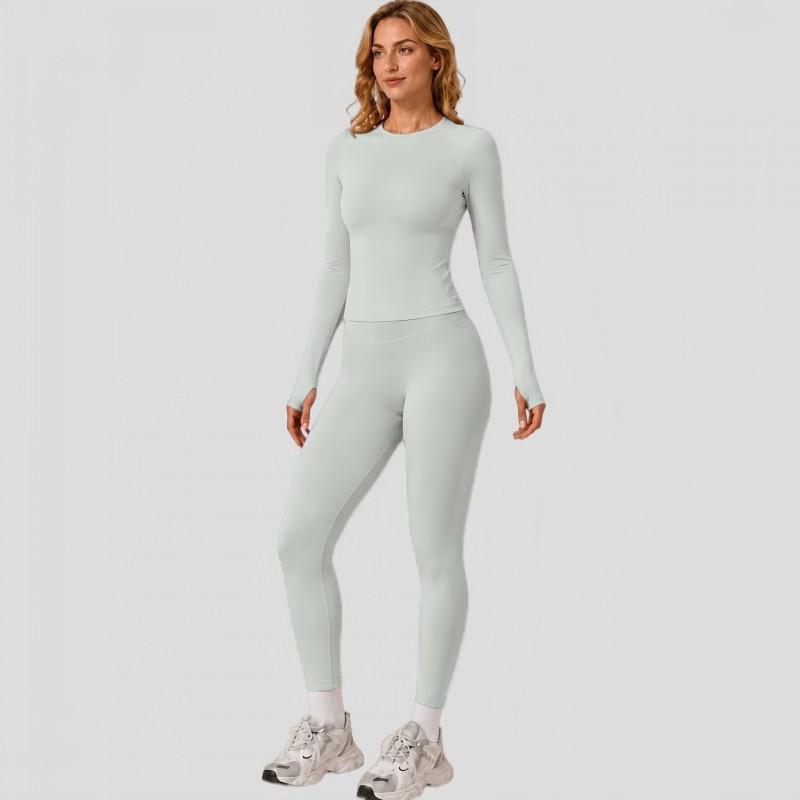 Womens Seamless Yoga Set With Waist-Slimming Design Quick-Dry Long Sleeve Top Leggings Gym Running Outdoor Fitness