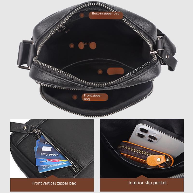 Jiameida Men's Small Lightweight Genuine Leather Messenger Bag Casual Cowhide Shoulder Bag