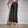 Summer Fall Women's Drawstring Hip Sheath Dress Elegant Silk Satin High Waist Floor-length Skirt Elastic Ankle Length Line A
