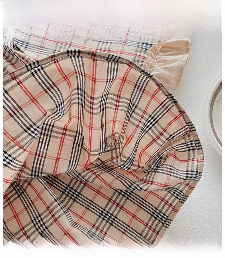 Милое клетчатое платье с плюшевым мишкой для девочек 2024: Длинный рукав с оборками для весны и осени