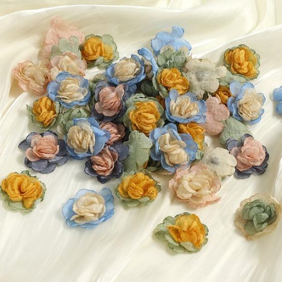 5pcs DIY 4cm Retro Fake Flowers Artificial Floral for Headdress Handbag Hat Sew