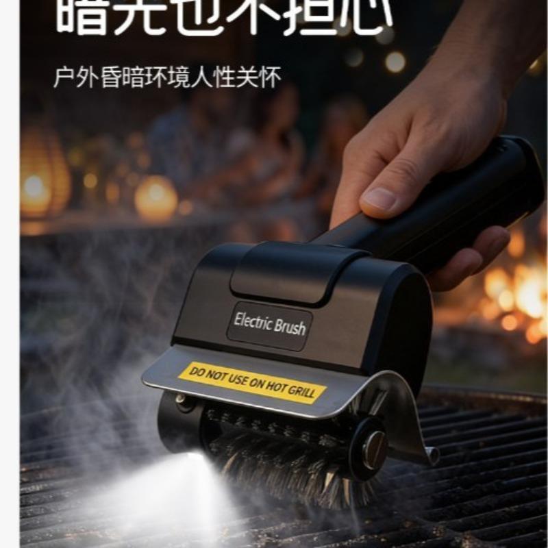 Cordless Electric BBQ Grill Brush with LED Light, Rechargeable Stainless Steel Grill Grate Cleaner, Ergonomic Handheld BBQ Cleaning Tool for Outdoor