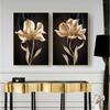 Golden Flower Poster Black Background Luxury Abstract Wall Art Canvas Painting Print Modern Wall Pictures For Home Decoration