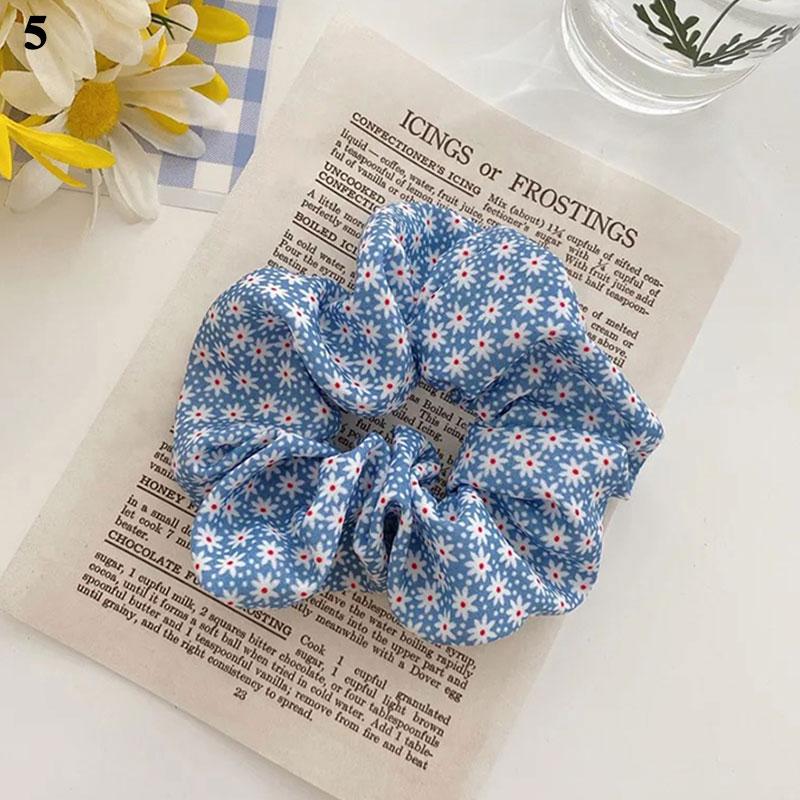 Korea Women Hair Scrunchie Blue Plaid Dot Elastic Hair Bands Stretchy Hair Ties Summer Ponytail Holder Girls Hair Accessories