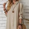 Women Long Shirt Dress Lapel Collar Long Sleeve Button Placket Solid Dress Elegant Ladies Casual Loose Cotton Linen Dress Summer Female Clothes