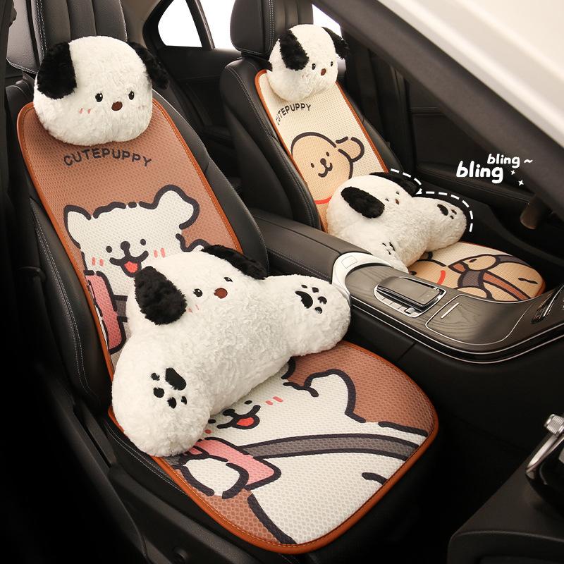Cute Cartoon Couple Line Puppy Car Cushion Four Season Universal Vehicle Seat Backrest Support Breathable Comfortable Auto Seat