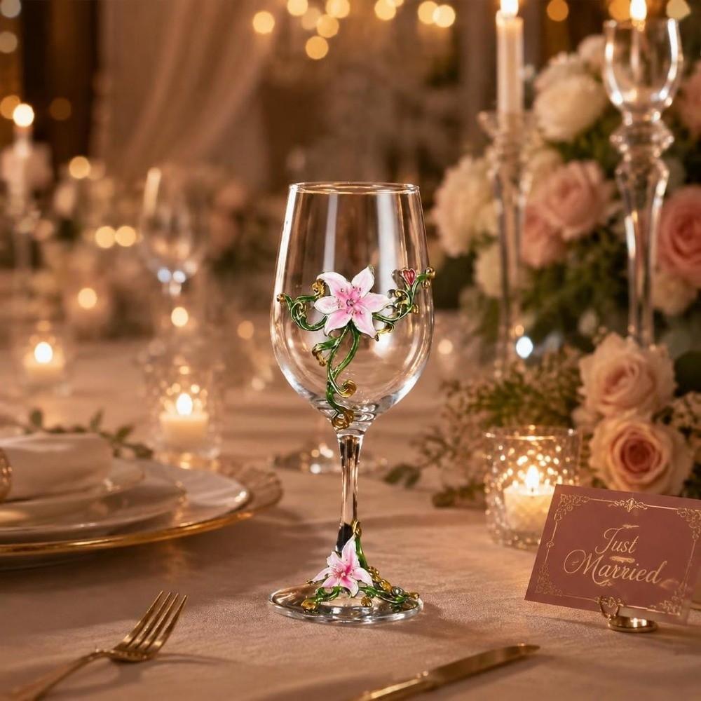 Enamel Clear Stemmed Cup Transparent Flower Embossed Cup Elegant Gift Wine Glass Christmas