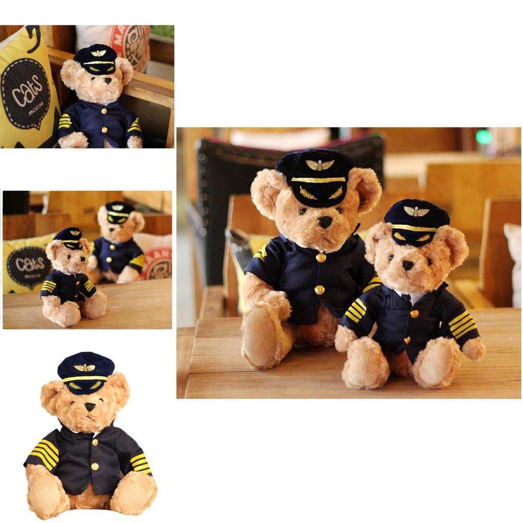 Soft And Furry Captain Teddy Bear Pilot Aviation Model Doll