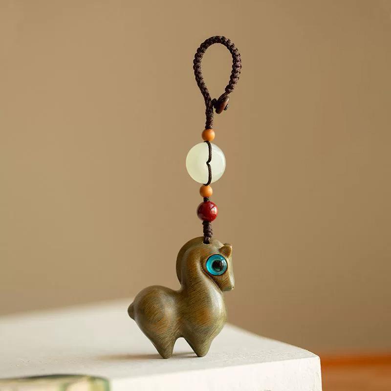 1 шт. Подвеска в виде лошади Изысканная подвеска для мобильного телефона Милый автомобильный брелок Новогодний подарок Нефритовая пряжка Деревянная подвеска