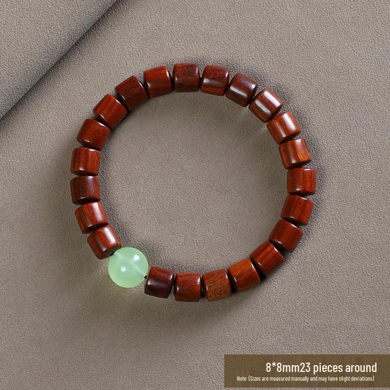 Браслет из бусин из красного сандала и нефрита Хэтянь для мужчин и женщин - Буддийские молитвенные бусины с дизайном в виде бочонка и бамбуковой секции.