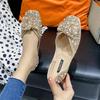 Fashion 2024 New Summer Woman Elegant Square Toe Sequins Ballet Flats Luxury Crystal Pearl Mary Jane Shoes Ladies Soft Sole Casual Shoes
