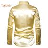Men Solid Color Long Sleeve Shiny Sequins Buttons Stage Business Nightchlub Shirt