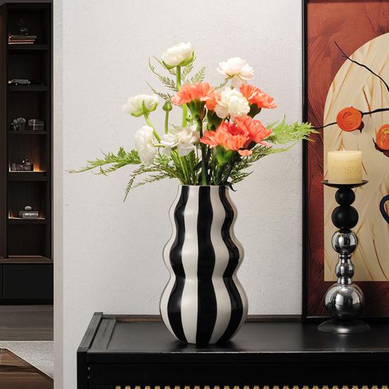 Изысканно изготовленная ваза, полосатый принт, круглая декоративная керамическая ваза, идеальный размер, художественная декоративная ваза, домашний декор