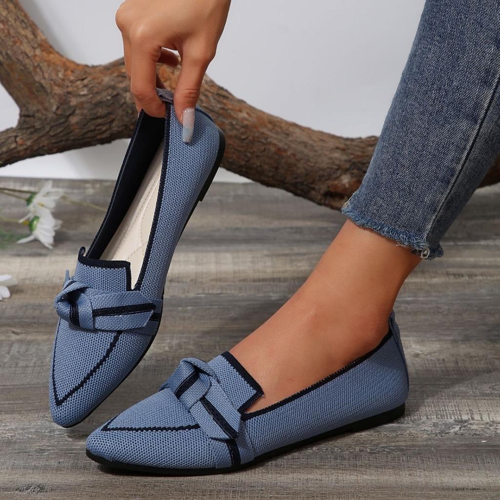 Spring and Autumn Pointed Flat-soled Single Shoes Large Size Fashion Flying Weaving  Casual Women's Shoes