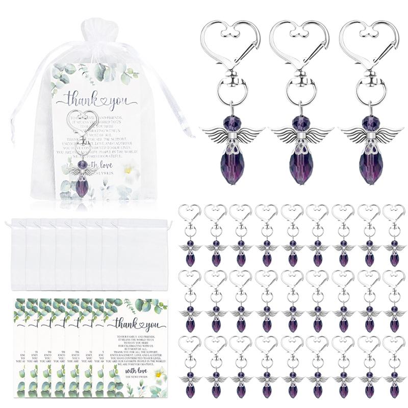 30 Sets Of Angel Keychain With Organza Gift Bags And Thank You Favor Tags Guest Return Gifts For Birthday, Wedding Bridal Shower