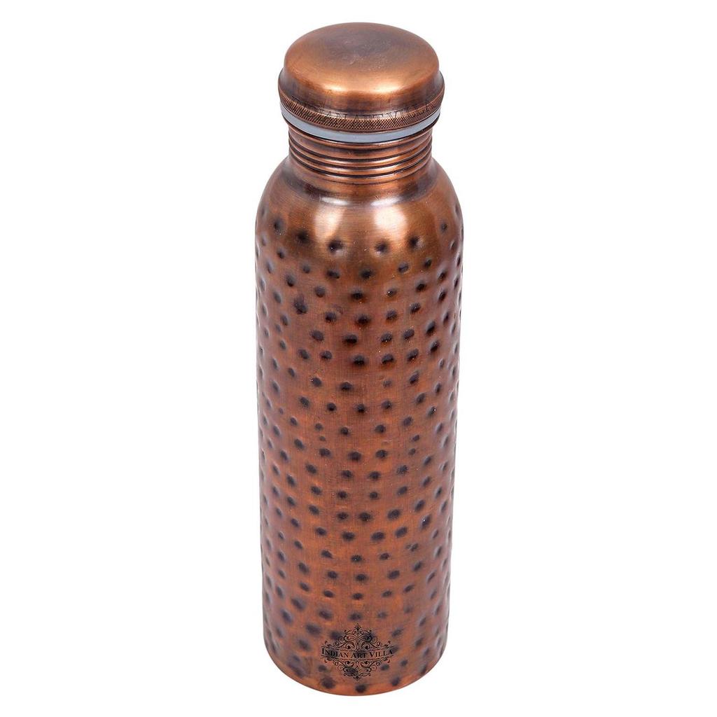 Pure Copper Water Bottle with Antique Dark Hammered Design, Drinkware, Storage Purpose, Volume-900 ML